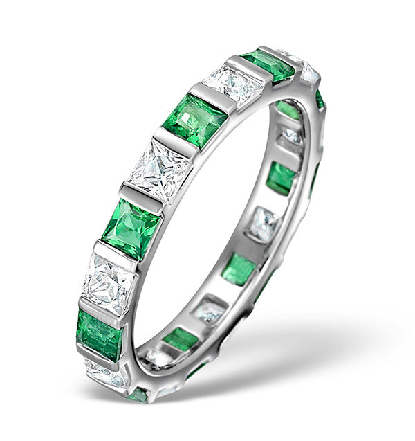 Emerald 1.20ct And G/VS Diamond Platinum Eternity Ring